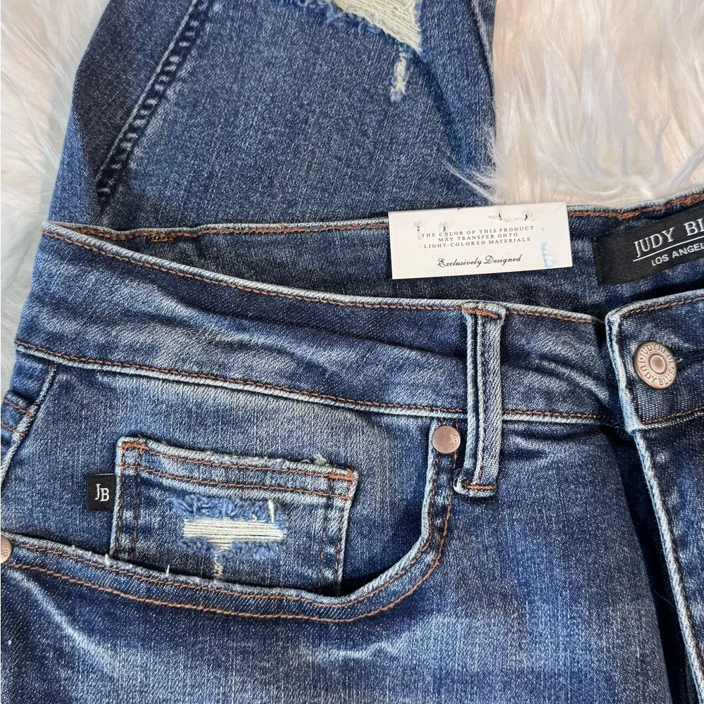 Judy Blue Indigo Distressed Back Pocket & Raw Hem Jeans Size 18W